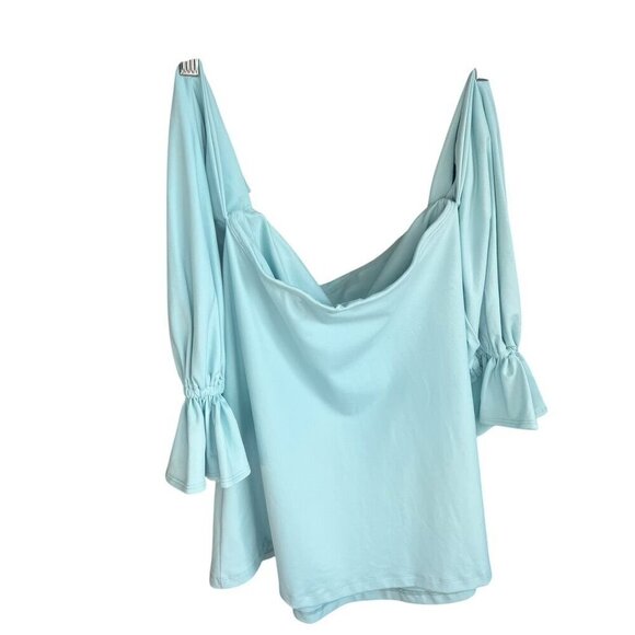 Susana Monaco Womens Off-Shoulder Top Bell Sleeves In Light Blue Cottagecore boh - Picture 7 of 10